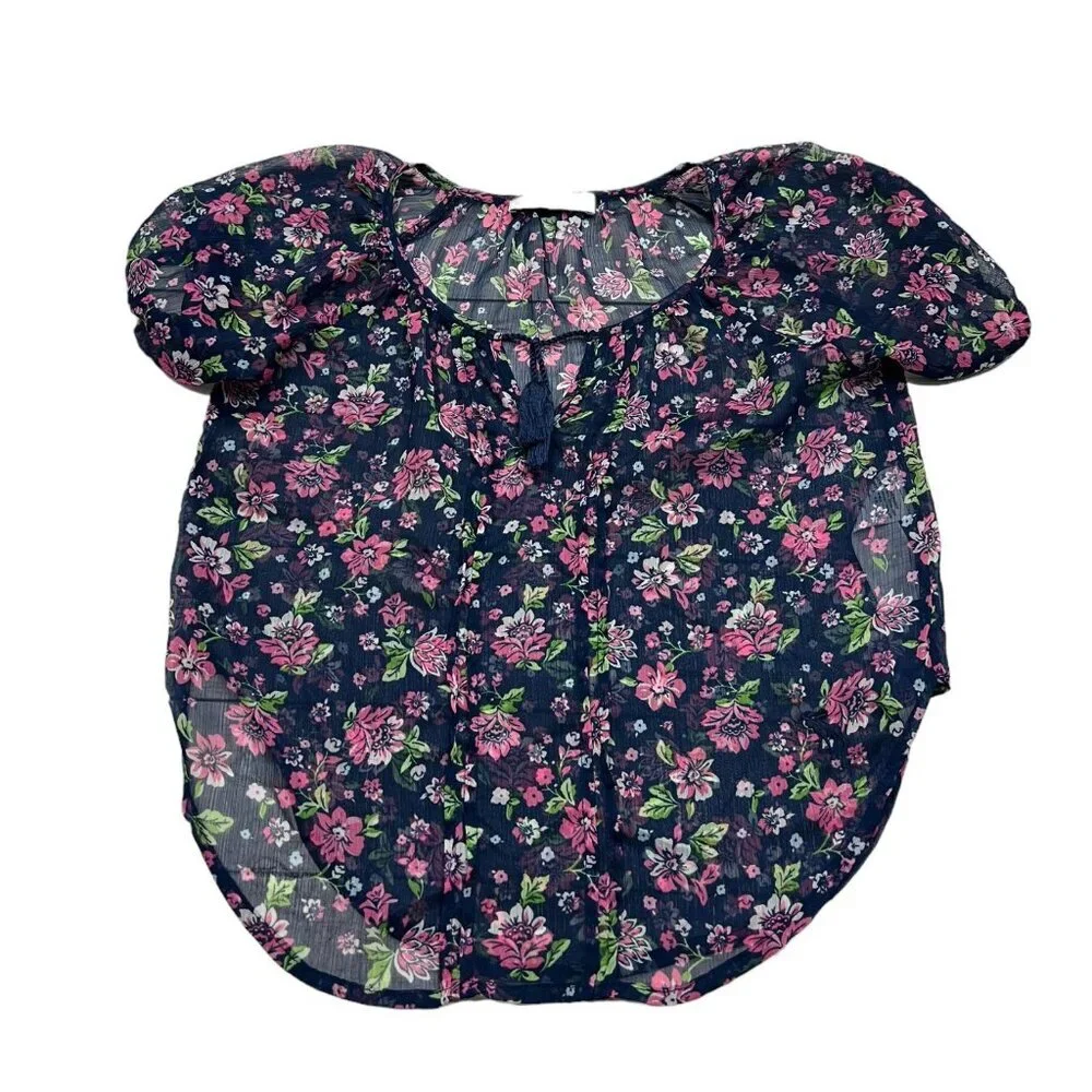 Abercrombie Kids Size S Floral Chiffon Blouse Top Peasant Short‎ Sleeve
